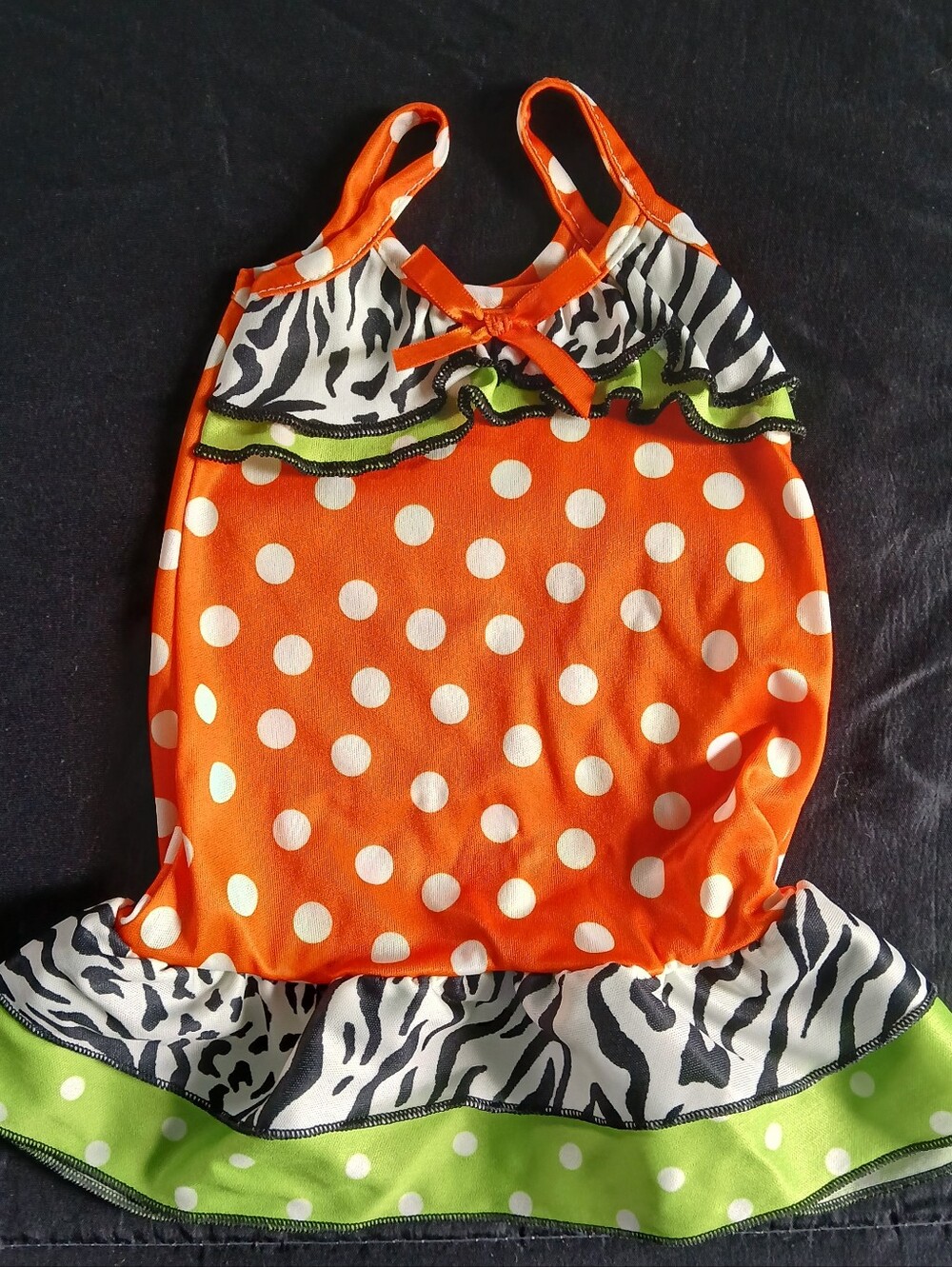 Baby Girls Orange Polka Dot Tank Dress with Zebra Trim NB